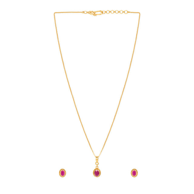 Tanishq 22KT  Gold Pendant with Chain and Earrings Set  for Women 
