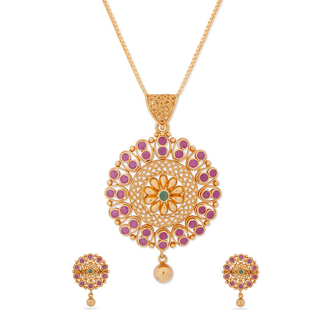 Tanishq 22KT  Pendant and Earrings Set for Women 