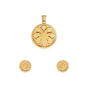 Tanishq 22KT Gold Pendant and Earrings Set for Women