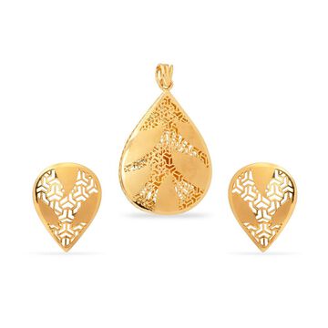 Tanishq 22KT Gold Pendant and Earrings Set for Women