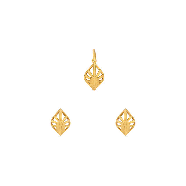Tanishq 22KT Gold Pendant and Earrings Set for Women 
