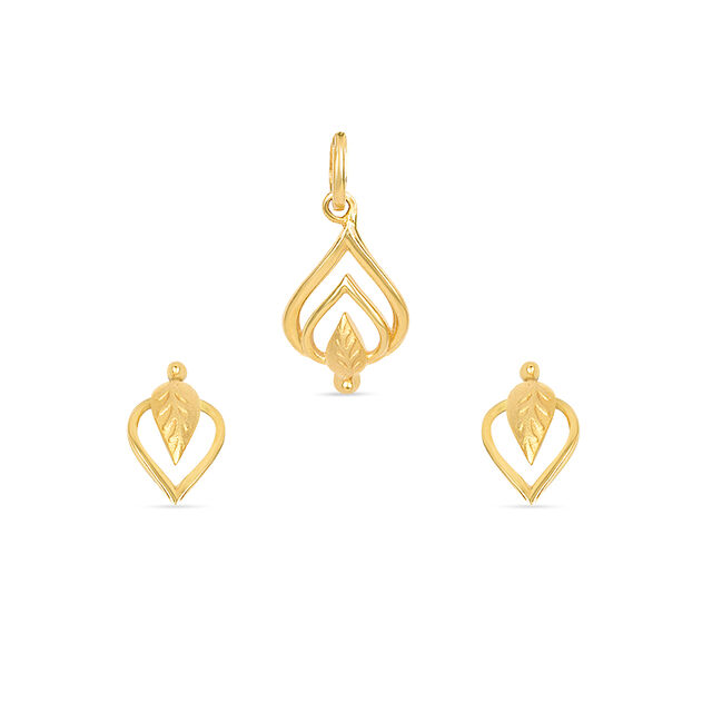 Tanishq 22KT Gold Pendant and Earrings Set for Women 