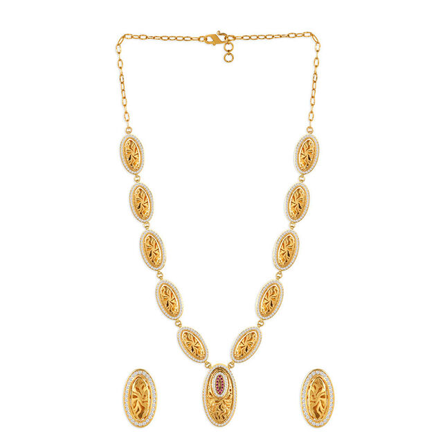 Tanishq 22KT CZ Neckwear with Pendant and Earrings for Women 