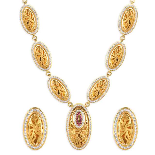 Tanishq 22KT CZ Neckwear with Pendant and Earrings for Women 2