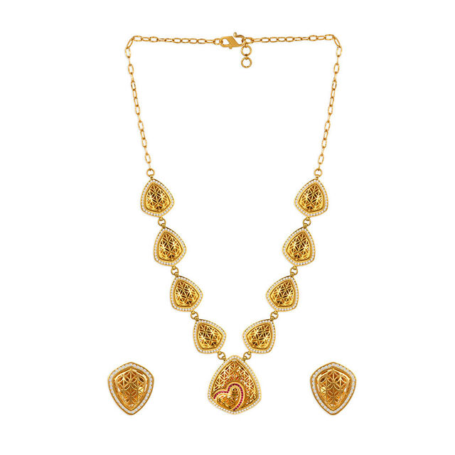 Tanishq 22KT CZ Neckwear with Pendant and Earrings for Women 