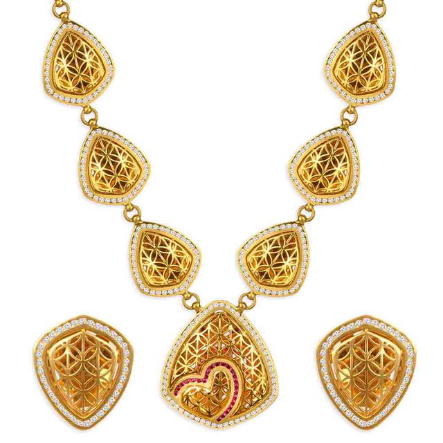Tanishq 22KT CZ Neckwear with Pendant and Earrings for Women 2