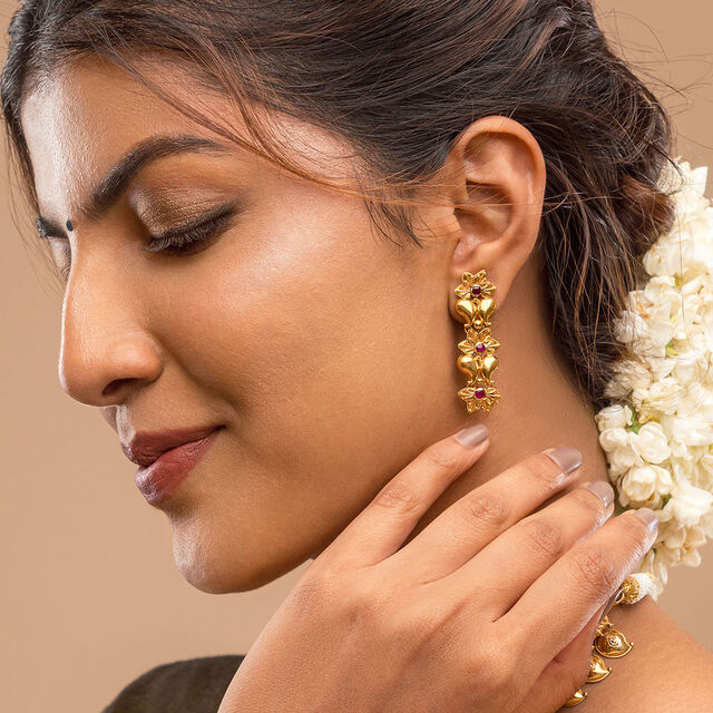 Elegant Pookkalam Gold Drop Earrings and MANGO UNIT 5