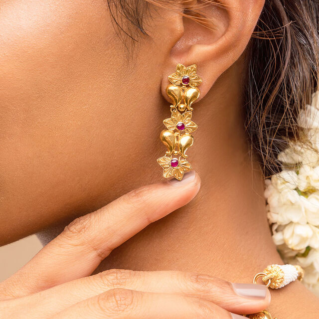 Elegant Pookkalam Gold Drop Earrings and MANGO UNIT 6
