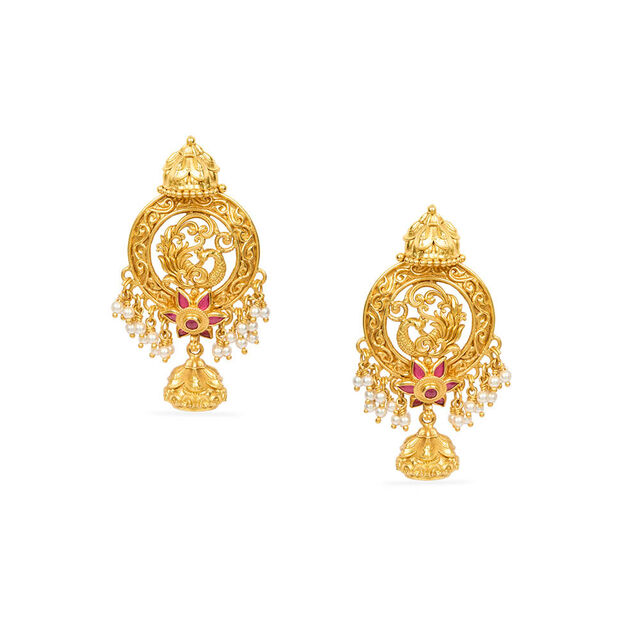 Tanishq 22KT Synthetic Stone Drop Earrings for Women 
