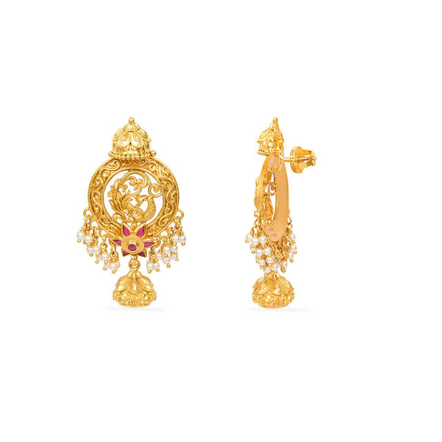 Tanishq 22KT Synthetic Stone Drop Earrings for Women 2