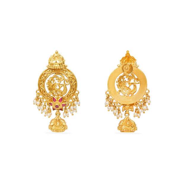 Tanishq 22KT Synthetic Stone Drop Earrings for Women 3