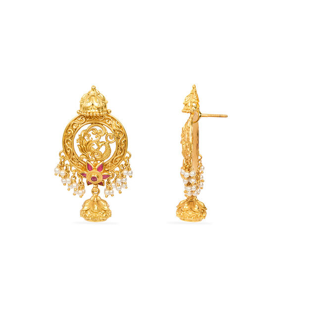 Tanishq 22KT Synthetic Stone Drop Earrings for Women 4