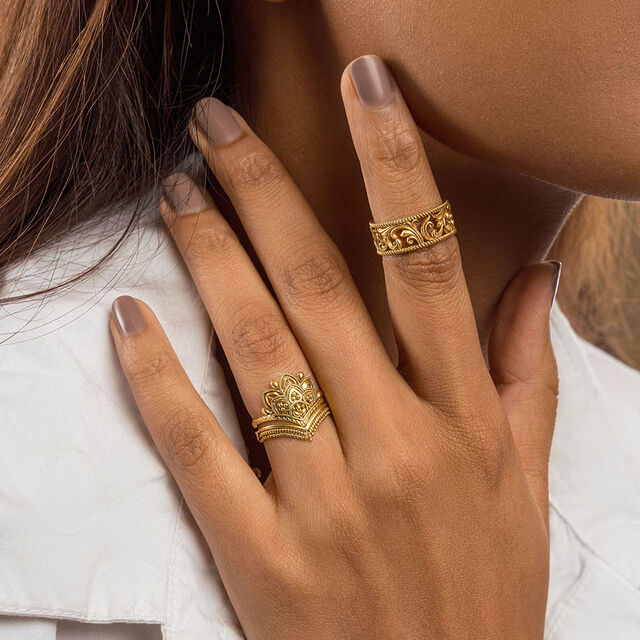 Etched in Gold Mural Duo Rings 