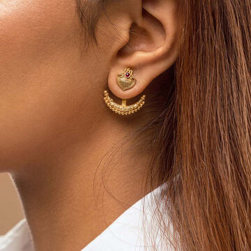 Tanishq Crescent Elegance Underlobe Earrings 22K Yellow Gold for Women