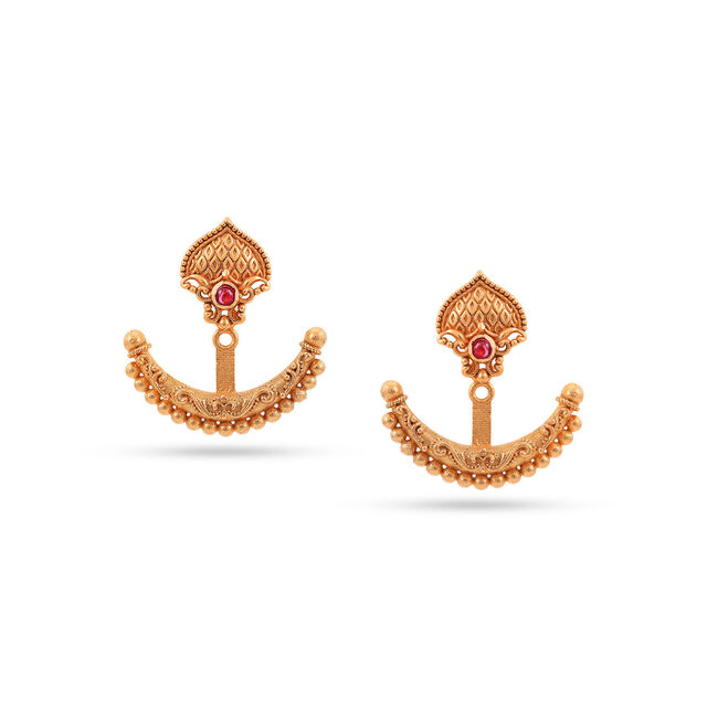 Tanishq Crescent Elegance Underlobe Earrings 22K Yellow Gold for Women 2