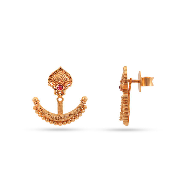 Tanishq Crescent Elegance Underlobe Earrings 22K Yellow Gold for Women 4
