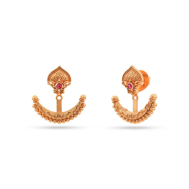 Tanishq Crescent Elegance Underlobe Earrings 22K Yellow Gold for Women 5