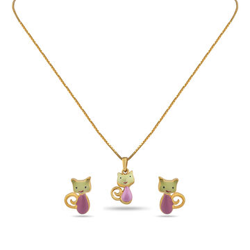 Tanishq 22KT Gold Pendant with Chain and Earrings Set