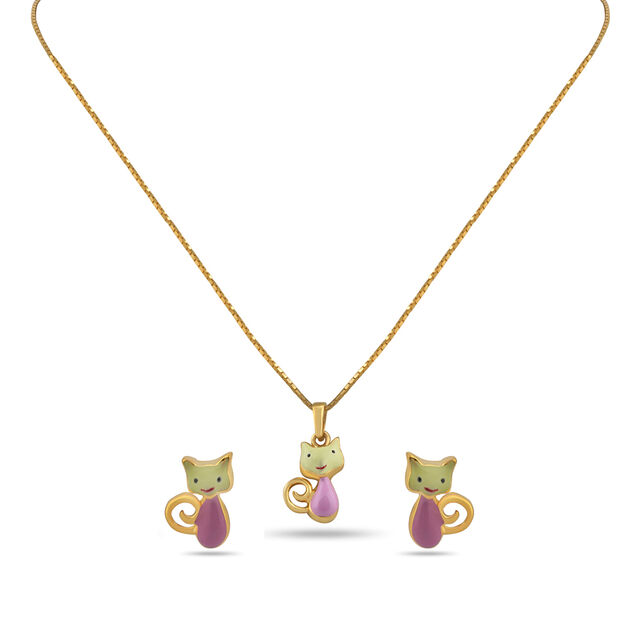 Tanishq 22KT Gold Pendant with Chain and Earrings Set 