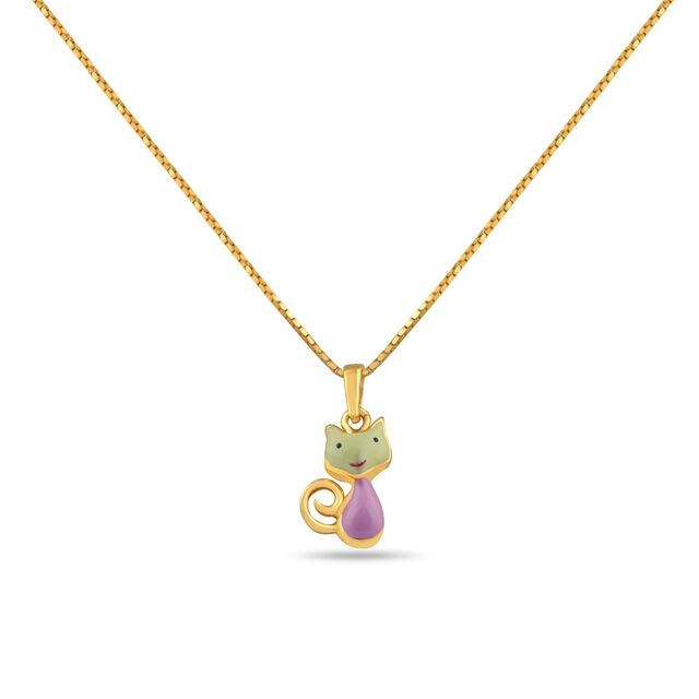 Tanishq 22KT Gold Pendant with Chain and Earrings Set 2
