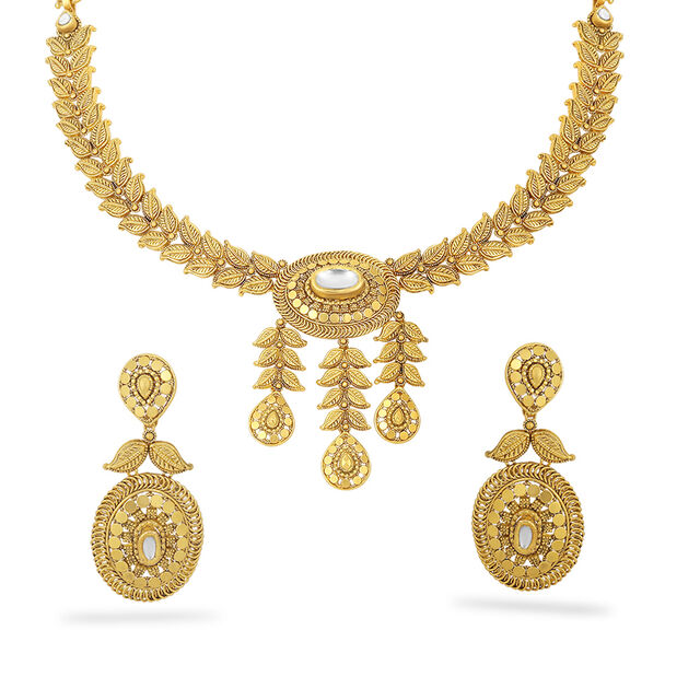Gold Harvest Leaf Necklace Set 5