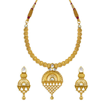 Tanishq 22KT Glass Kundan Neckwear with Earrings for Women