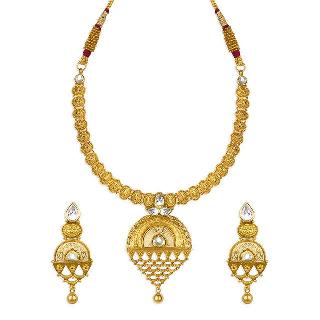 Tanishq 22KT Glass Kundan Neckwear with Earrings for Women 