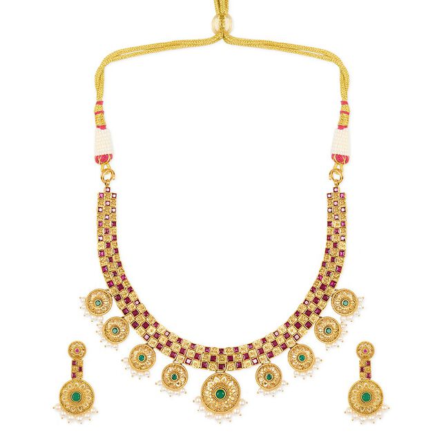Tanishq 22KT Synthetic Stone Neckwear with Earrings for Women 
