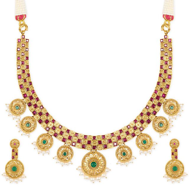 Tanishq 22KT Synthetic Stone Neckwear with Earrings for Women 3