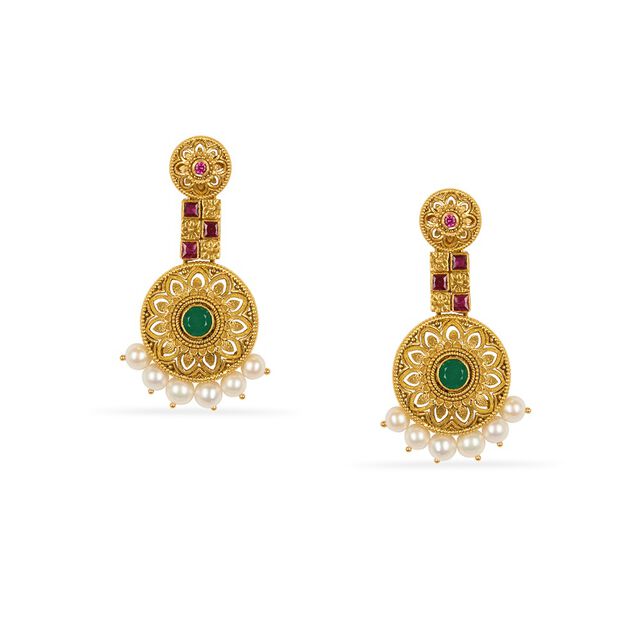 Tanishq 22KT Synthetic Stone Neckwear with Earrings for Women 5