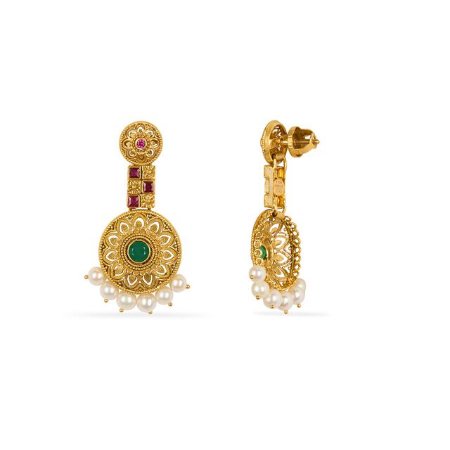 Tanishq 22KT Synthetic Stone Neckwear with Earrings for Women 6