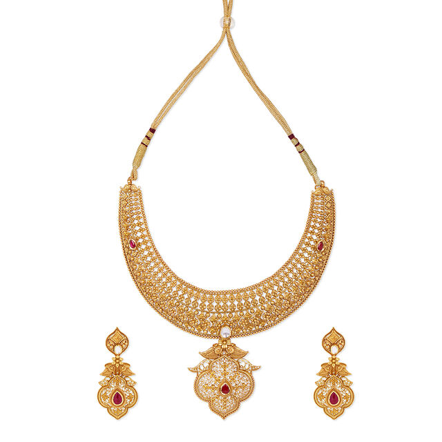Captivating Gold and Glass Kundan Necklace Set 