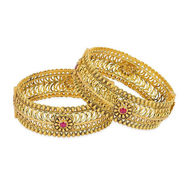 Tanishq 22KT Glass Kundan Floral Bangle for Women 6