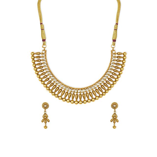 Tanishq 22KT Glass Kundan Neckwear with Earring for Women 
