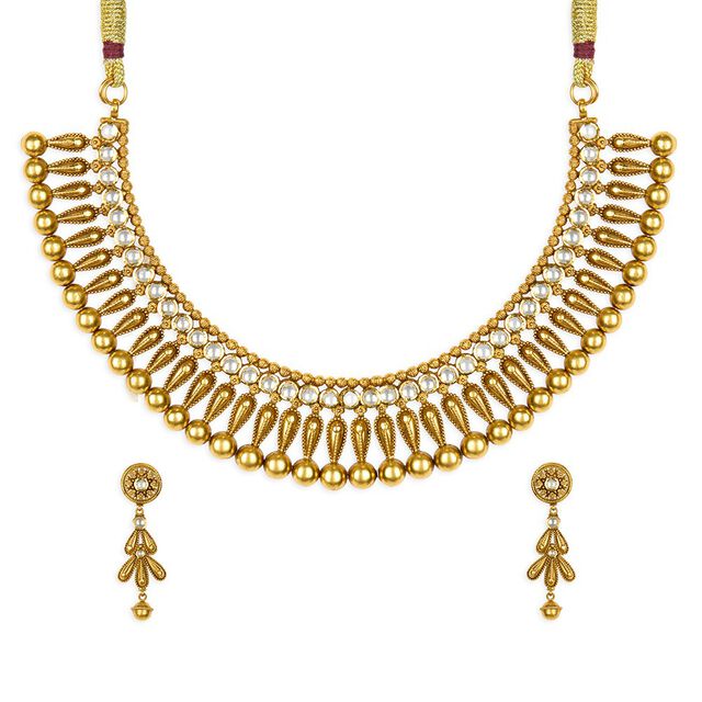 Tanishq 22KT Glass Kundan Neckwear with Earring for Women 3