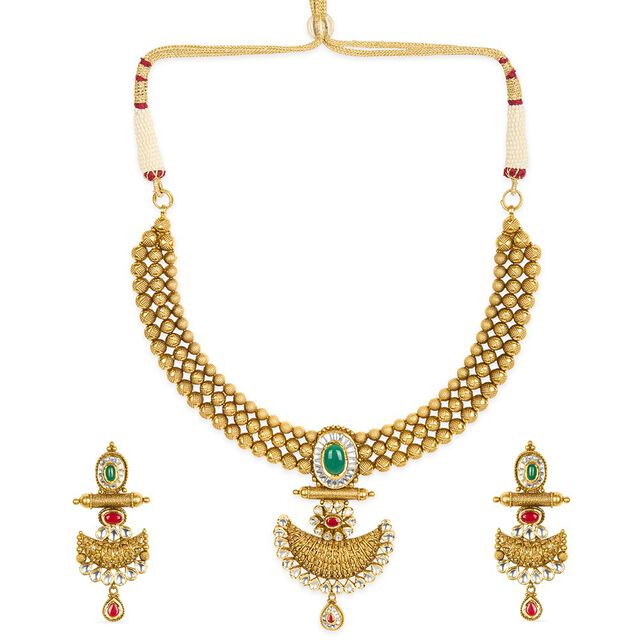 Tanishq 22KT Glass Kundan Neckwear & Earring Set for Women 