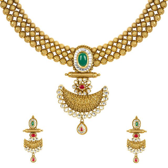 Tanishq 22KT Glass Kundan Neckwear & Earring Set for Women 2