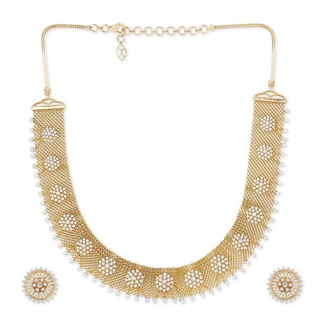 Tanishq 18KT Sunwoven Collar Necklace Set 