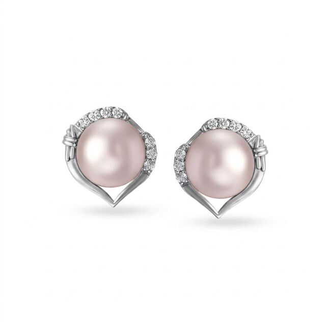Pearl Teardrop Diamond Studs in 14K Gold for Women 