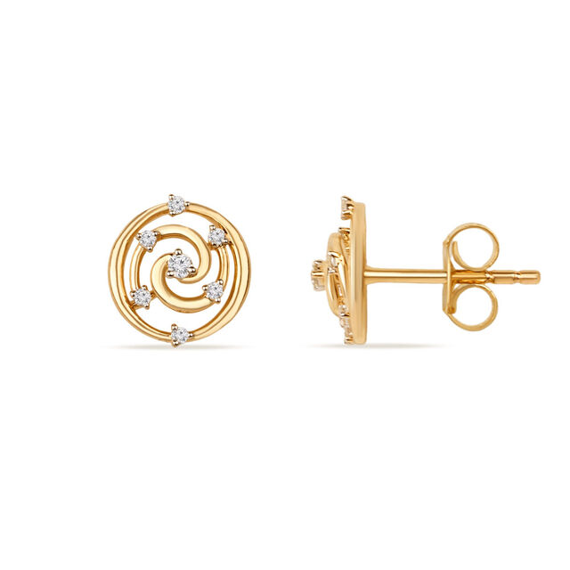 Tanishq 14KT Golden Vortex Stud Earrings for Women 2