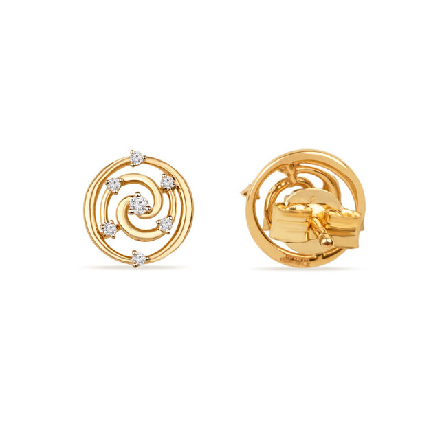 Tanishq 14KT Golden Vortex Stud Earrings for Women 3