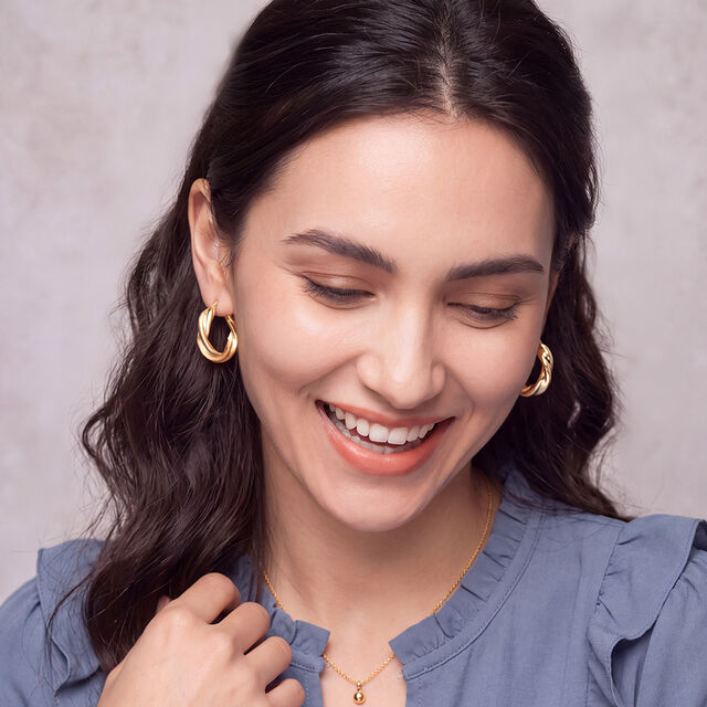Tanishq Golden Braided Circle Hoop Earrings for Women 