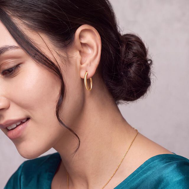 Tanishq Golden Sunray Hoop Earrings for Women 