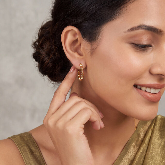Tanishq Golden Bubble Garland Hoop Earrings for Women 