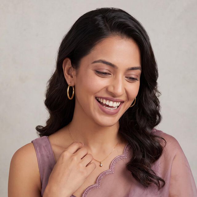 Tanishq Golden Circle Line Hoop Earrings for Women 