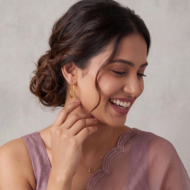 Tanishq Golden Full Moon Hoop Earrings for Women 