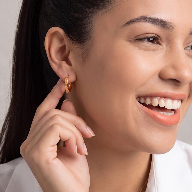 Tanishq Golden Sundial Hoop Earrings for Women 
