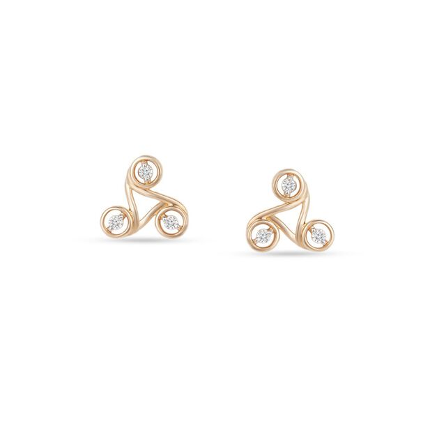 Tanishq 14KT Whirlwind Tri-Loop Stud Earrings 
