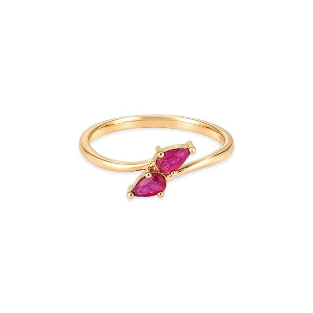 Divine 18 Karat Gold And Ruby Twin Bud Ring,,hi-res 