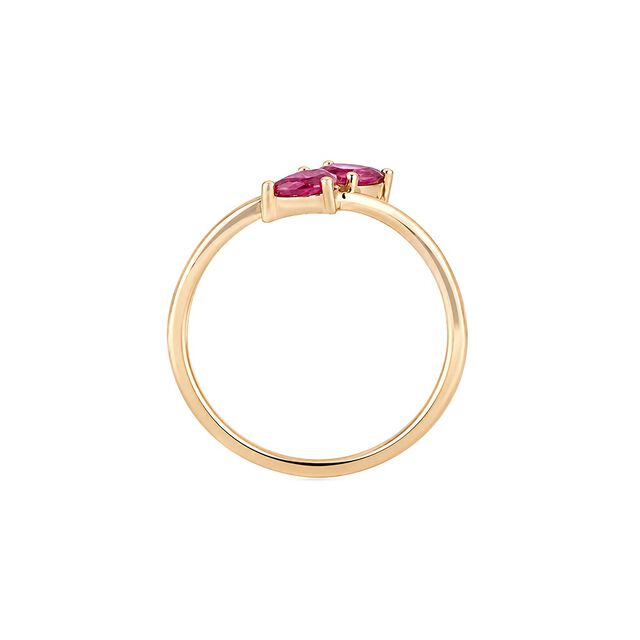 Divine 18 Karat Gold And Ruby Twin Bud Ring 5